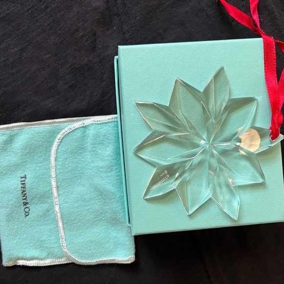 Tiffany Crystal Snowflake Star Holiday Ornament with Red Ribbon - Picture 3 of 5